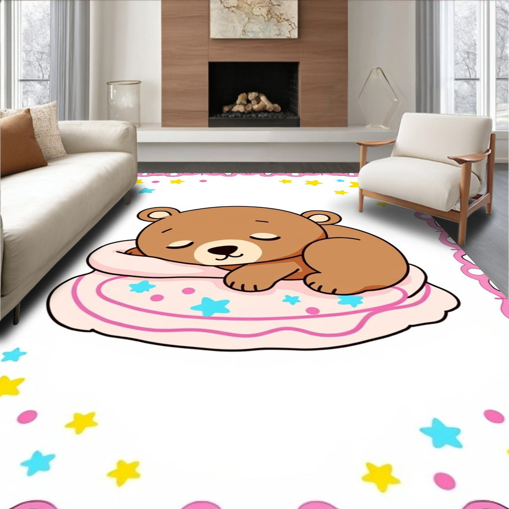 Sleeping Bear With Pink Star Pillow Rug