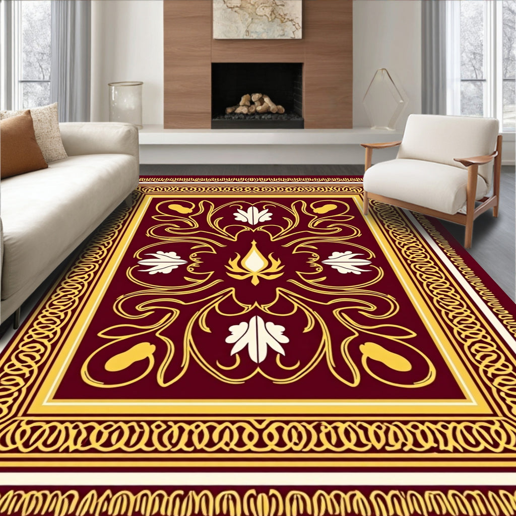 Rich Burgundy Floral Gold Medallion Rug