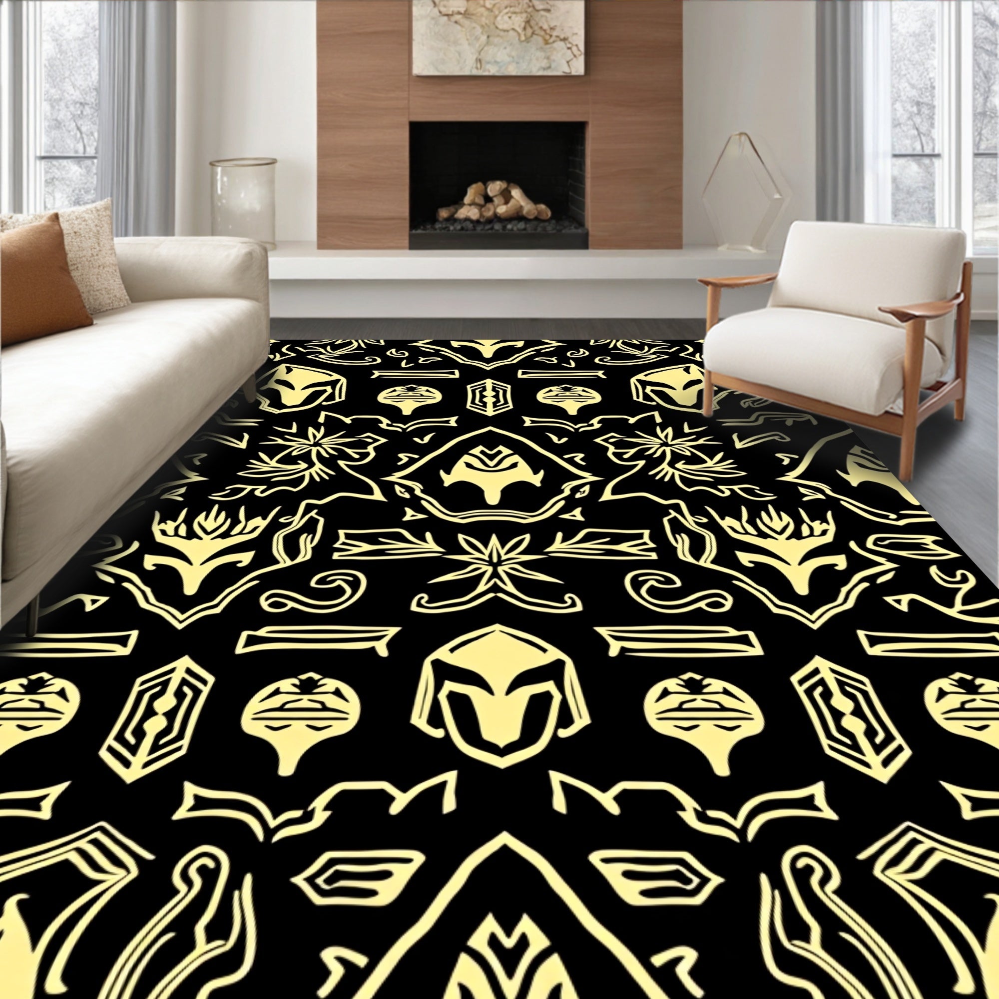 Ancient Gold Black Warrior Helmet Rug