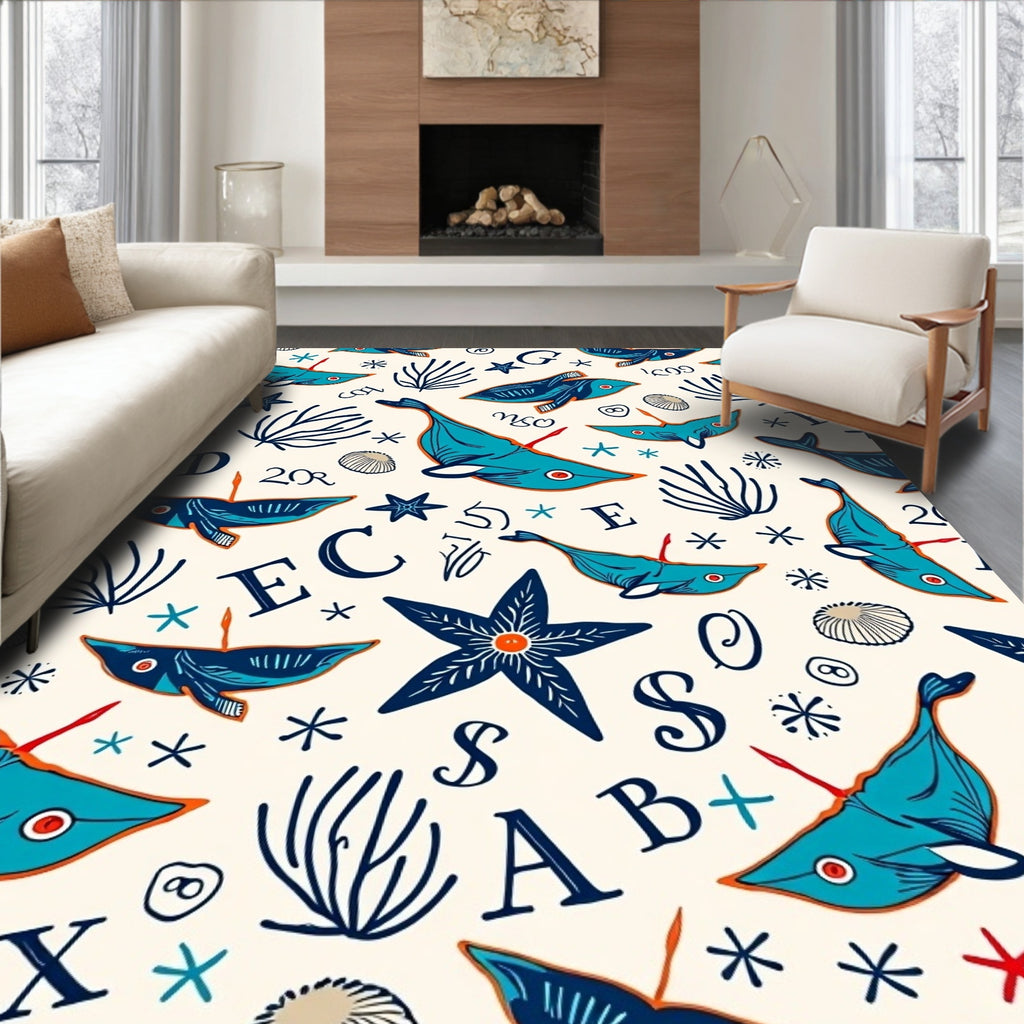 Oceanic Whales Starfish Marine Life Rug