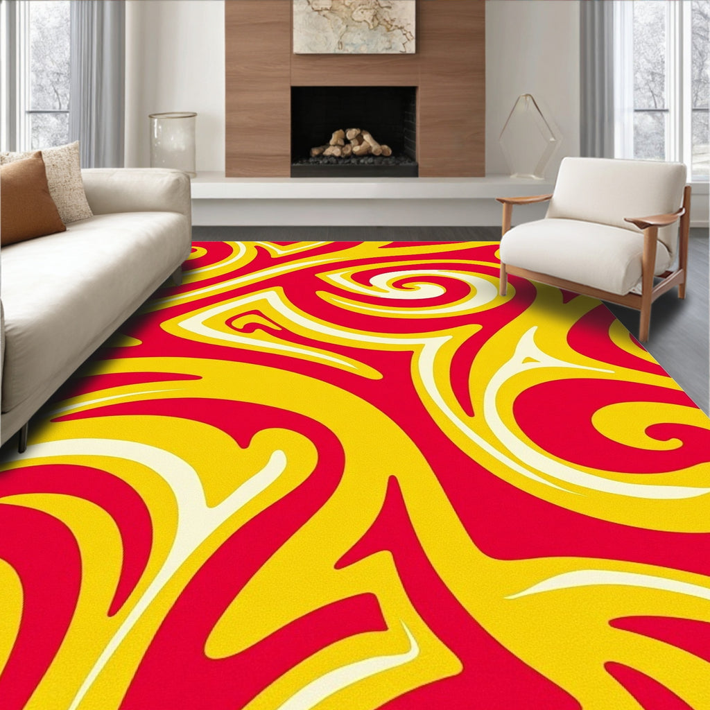 Crimson Yellow Swirl Mid-Century Rug