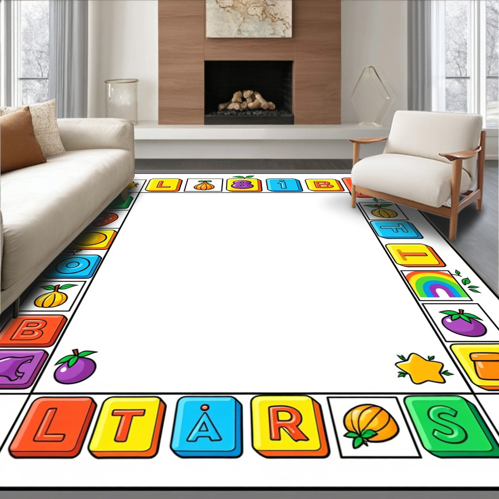 Colorful Alphabet Fruits and Shapes Border Rug