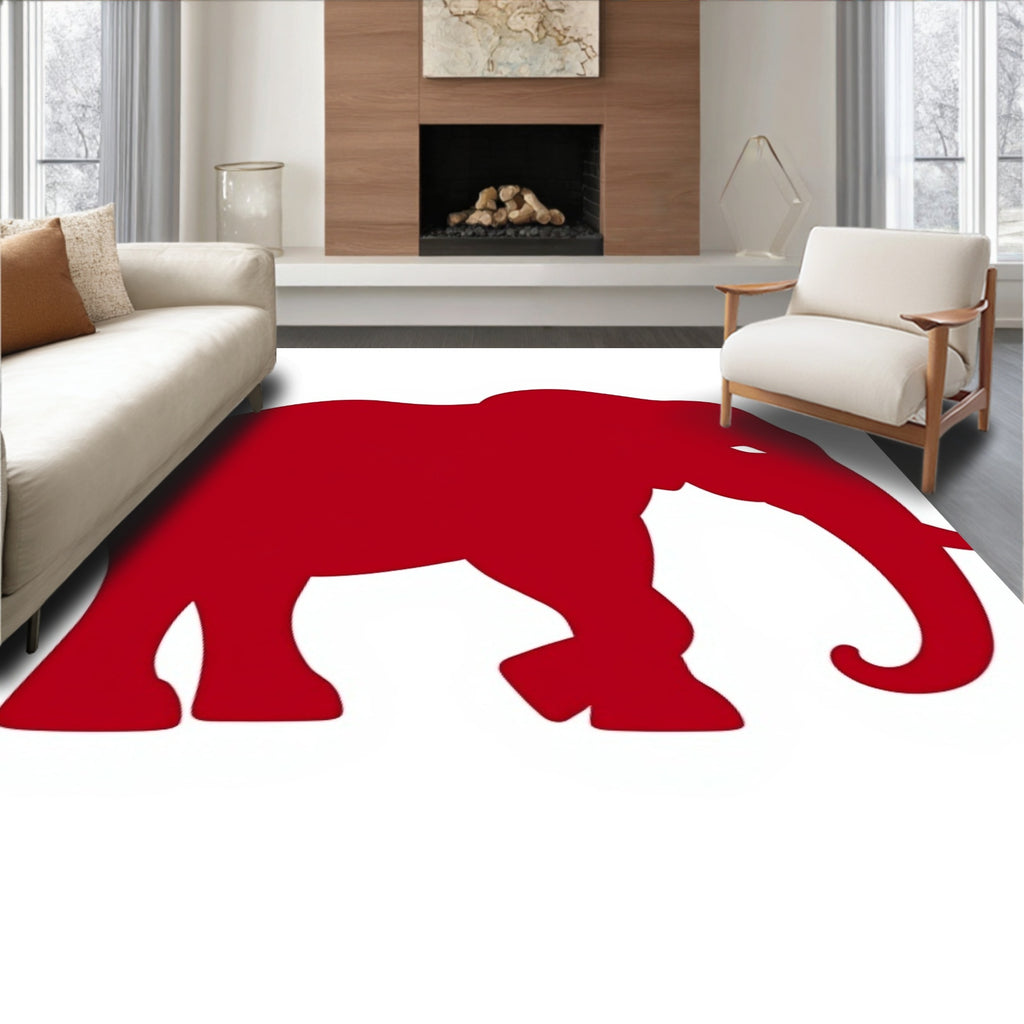 Bold Red Elephant Silhouette Rug