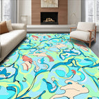 Whimsical Blue Coral Aquatic Creatures Rug