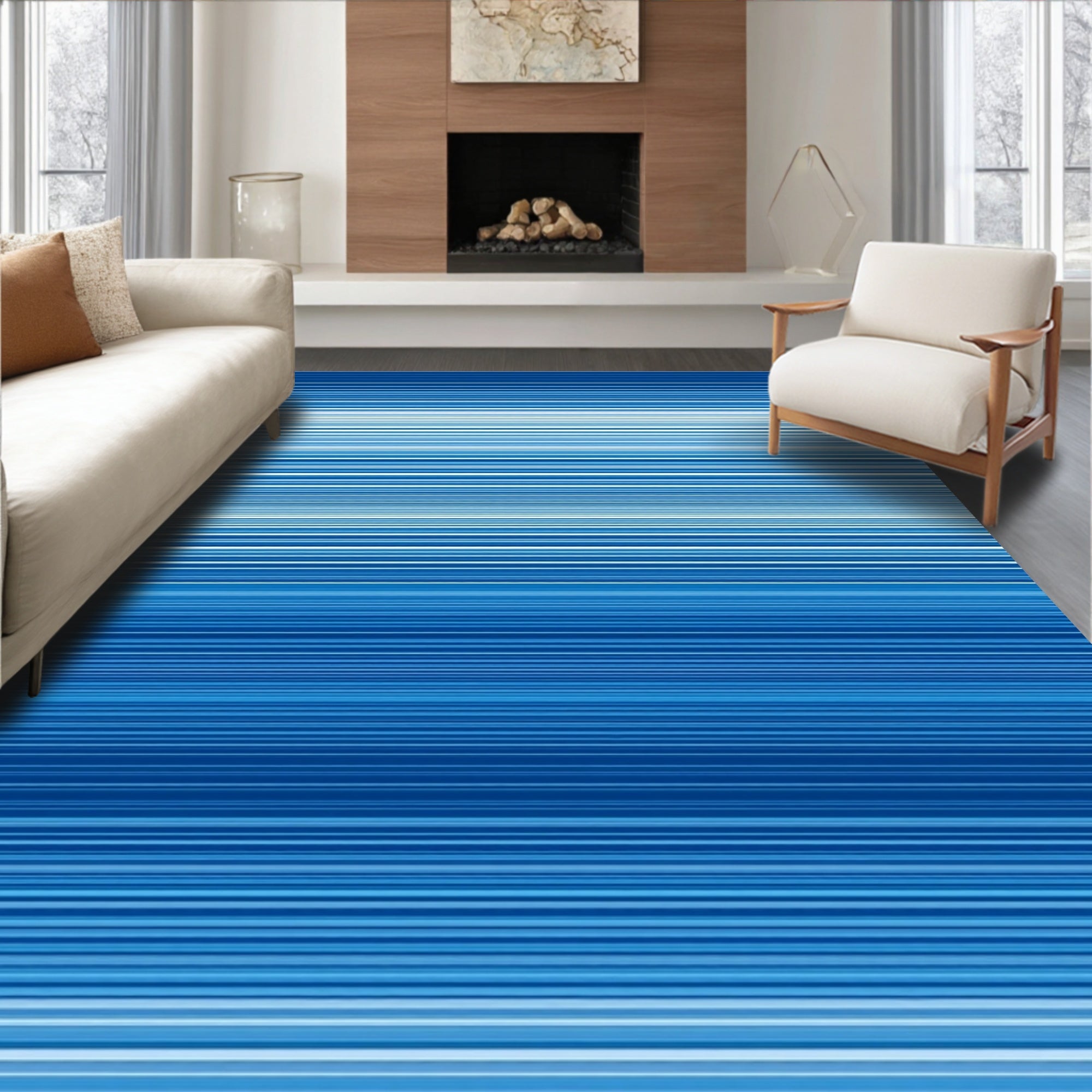 Deep Blue Gradient Horizontal Stripe Rug