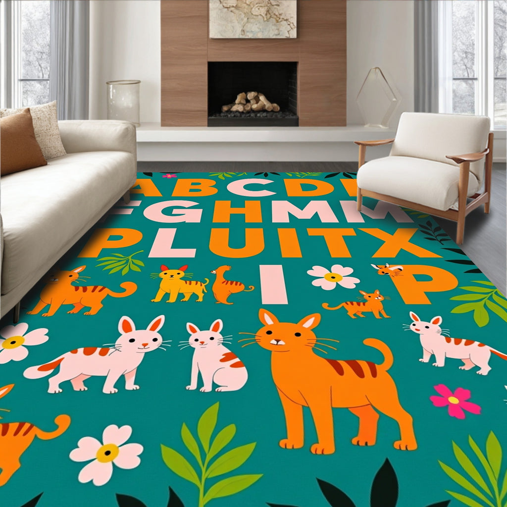Playful Feline Alphabet Bloom Rug