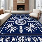 Navy Blue Floral Sunburst Geometric Rug