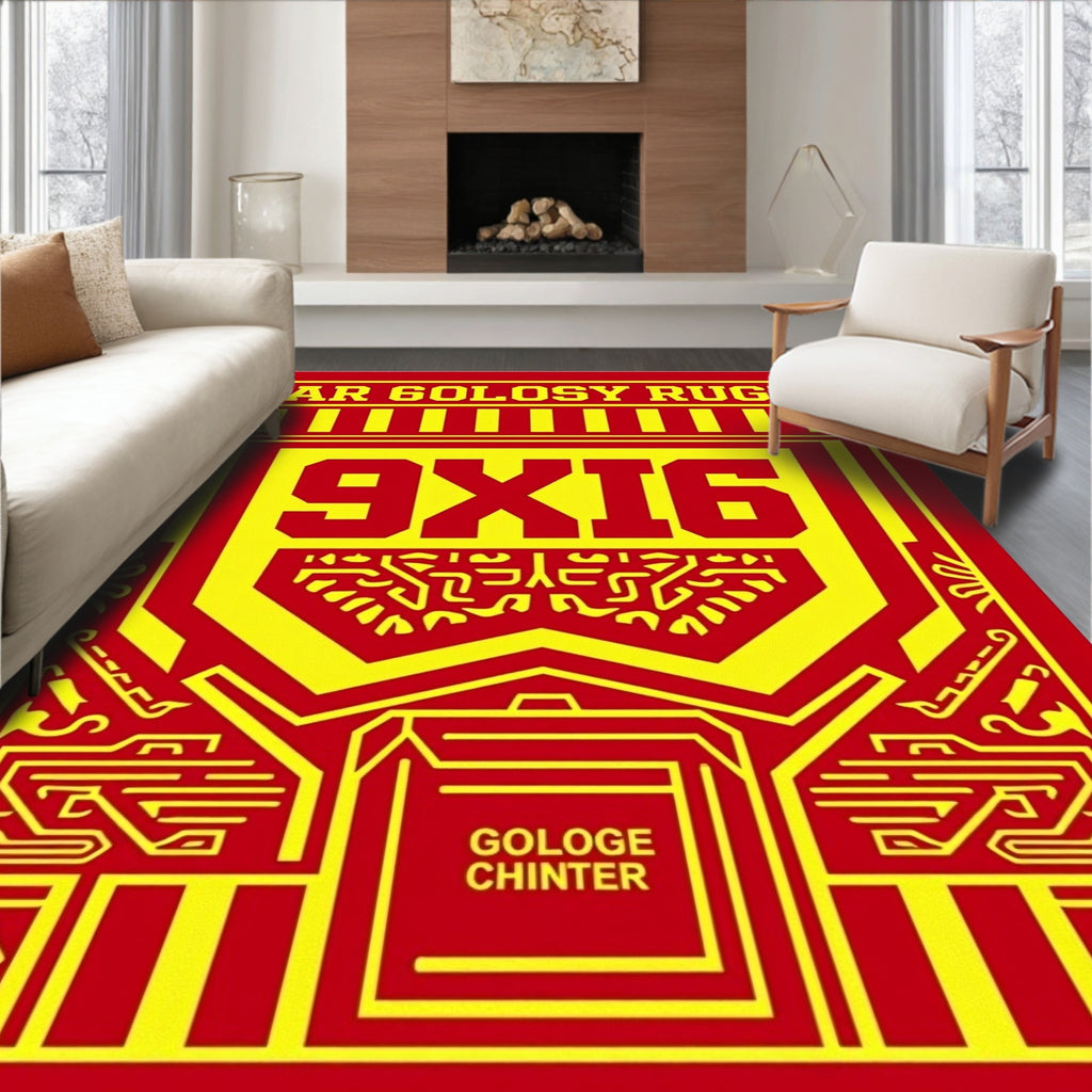 Red Yellow Bold Geometric Layout Rug