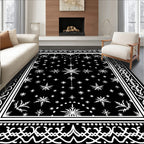 Black White Snowflake Medallion Border Rug