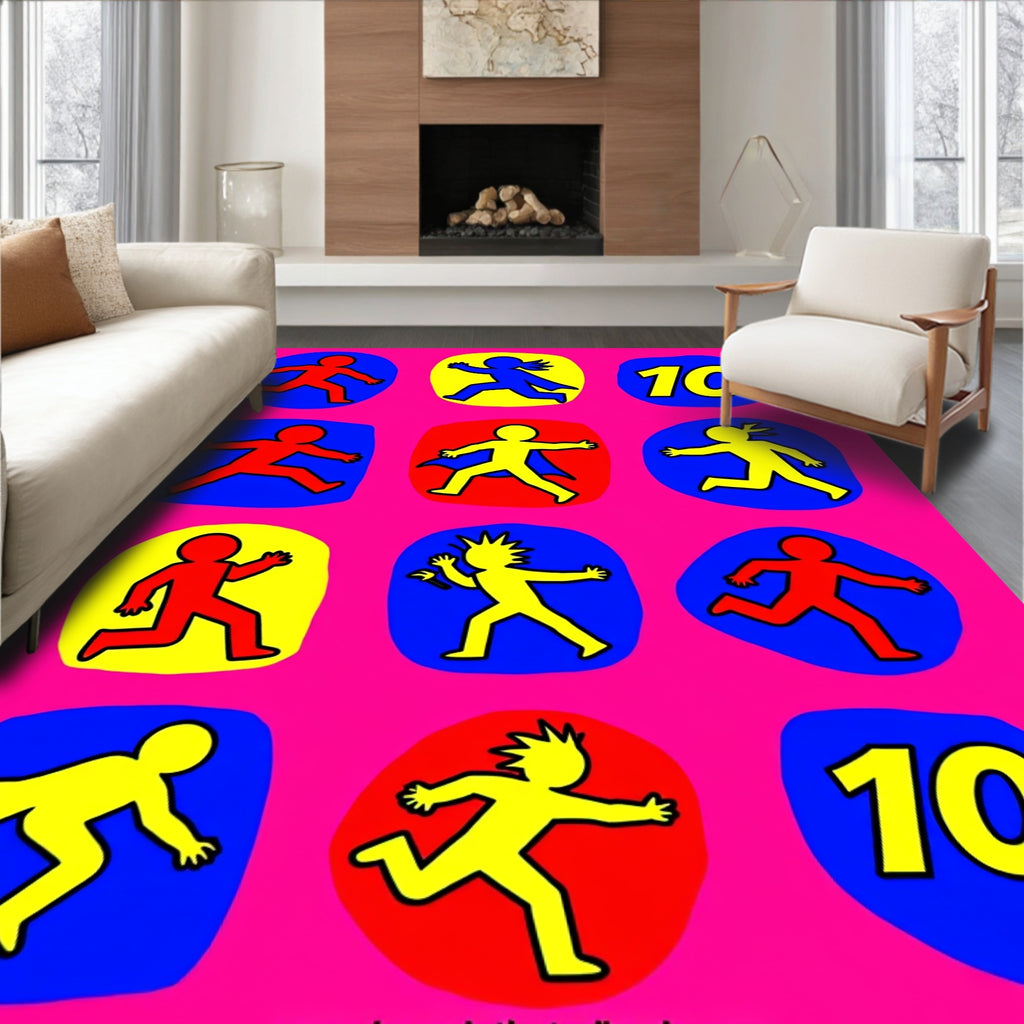 Vibrant Figures Red Yellow Blue Circles Rug
