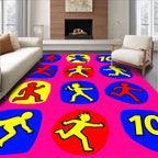 Vibrant Figures Red Yellow Blue Circles Rug