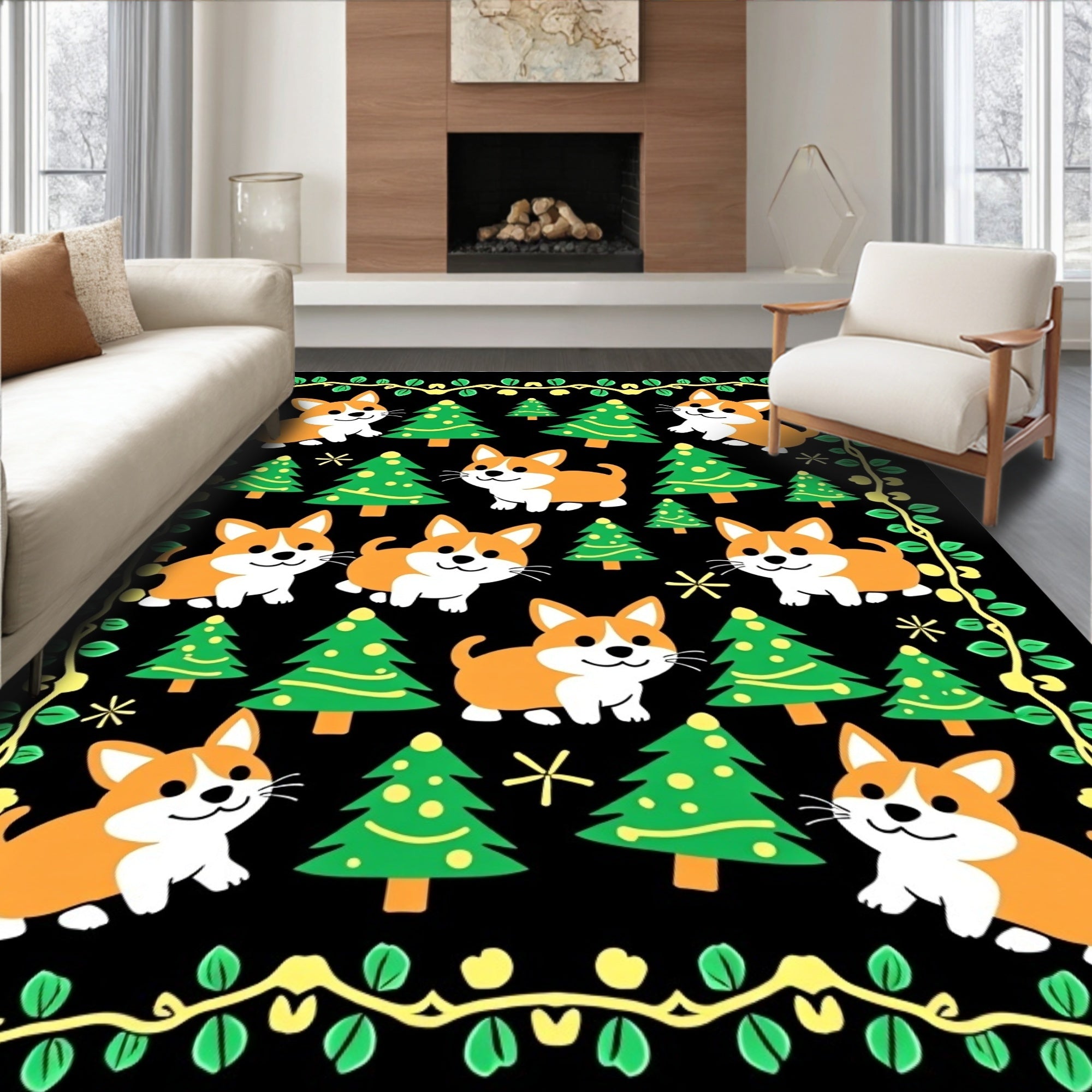 Cute Corgi Christmas Tree Celebration Rug