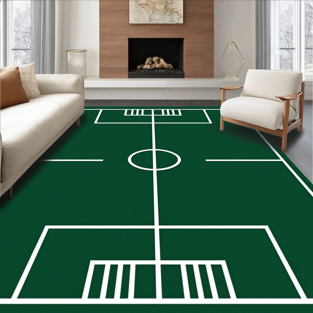 Green Football Field Lines Rug