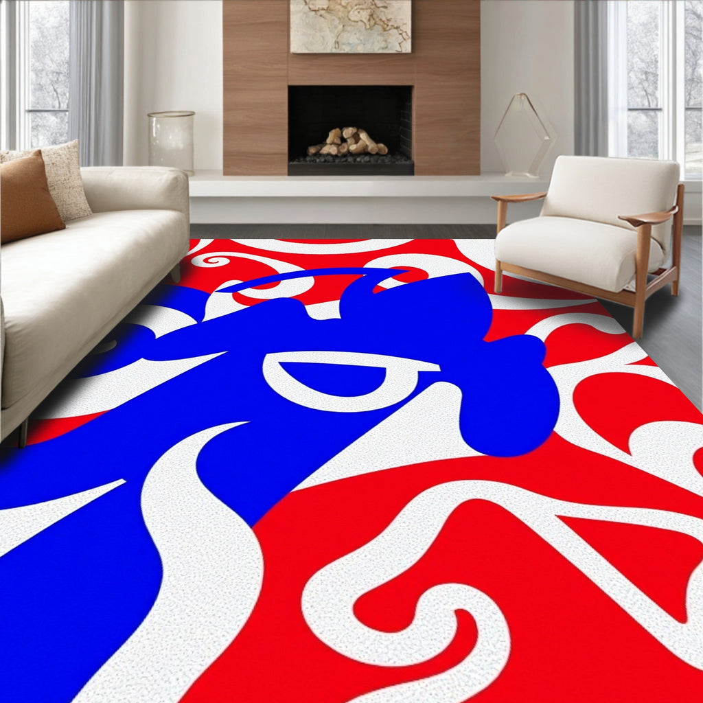 Bold Red Blue Abstract Swirl Rug