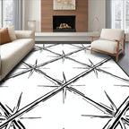 Black White Starburst Diamond Grid Rug
