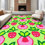 Pink Red Strawberry Garden Illustration Rug