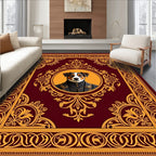 Regal Dog Portrait Burgundy Ornate Rug