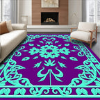 Majestic Purple Teal Floral Frame Rug