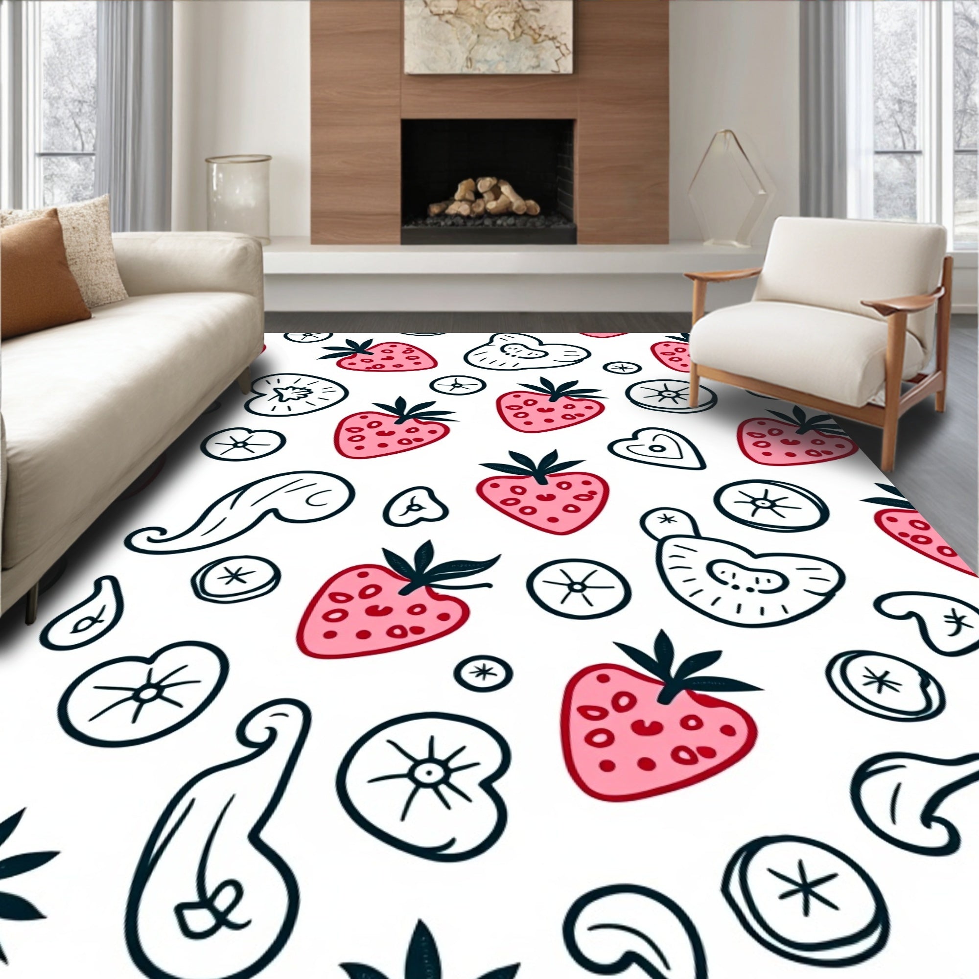 Pink Strawberry Hearts and Circles Rug