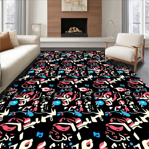Abstract Graffiti Shapes Black Rug