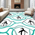 Wavy Teal Penguin Scene Rug