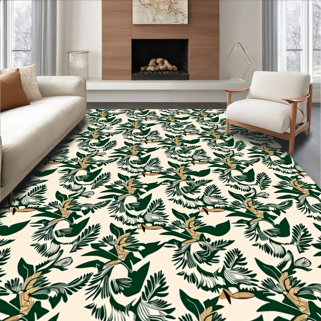 Lush Green Leafy Floral Arrangement Rug