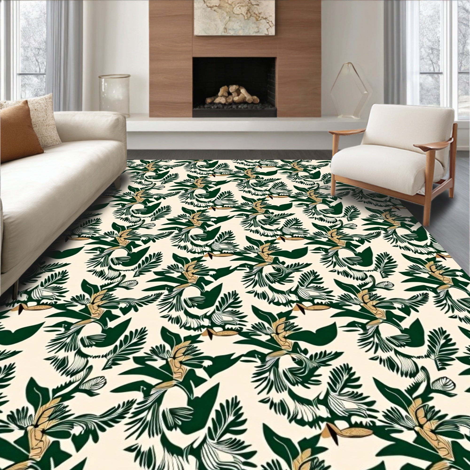 Lush Green Leafy Floral Arrangement Rug