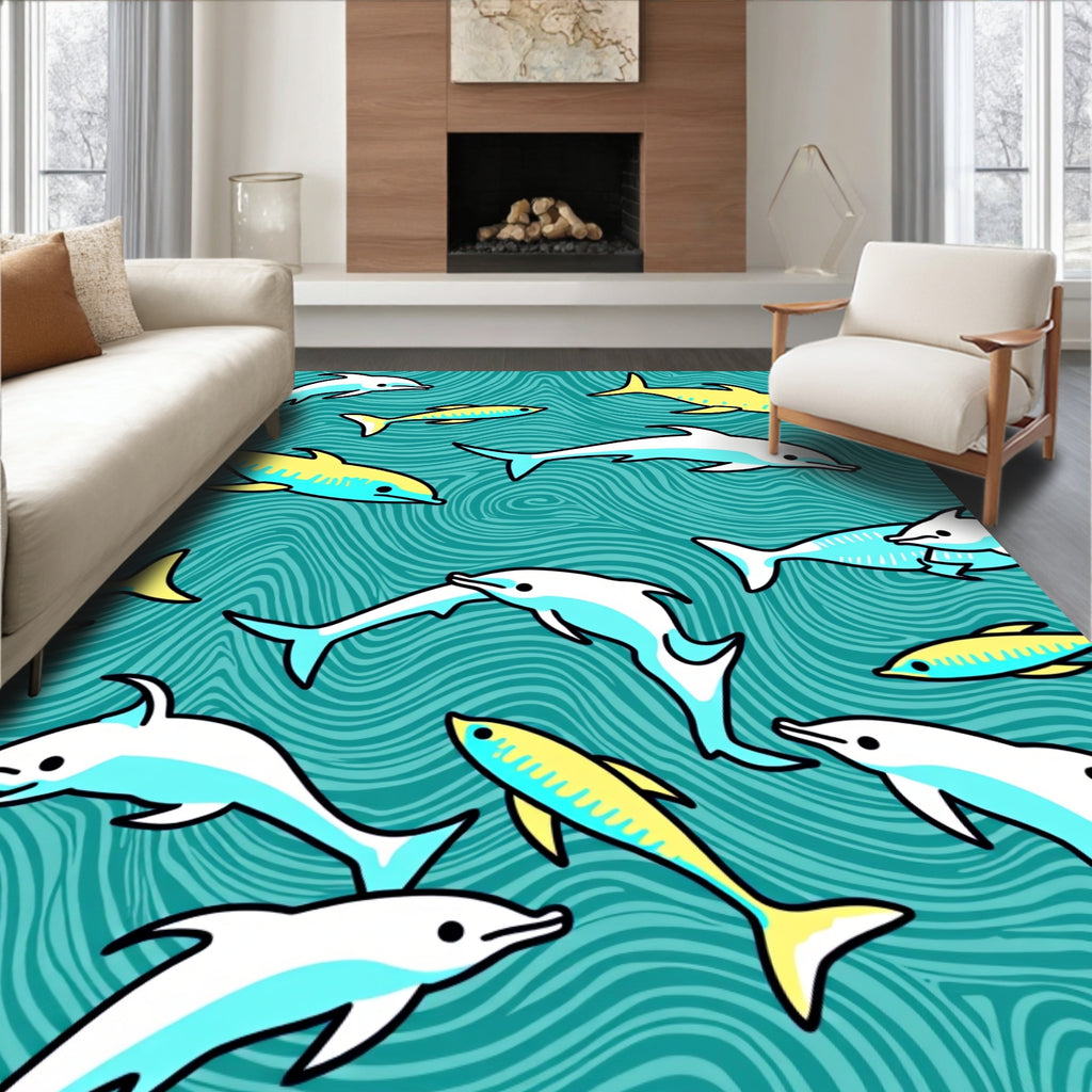 Aqua Ocean Dolphin School Rug