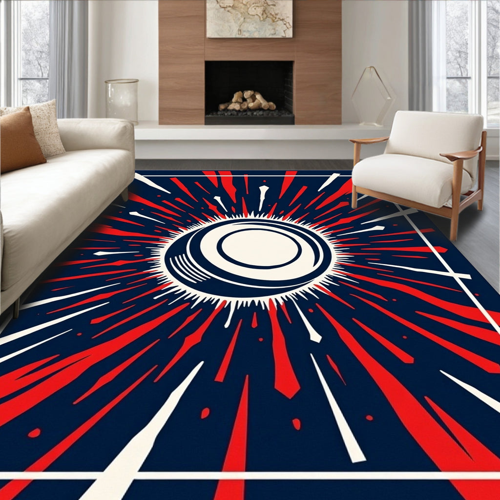 Crimson White Sunburst Graphic Rug