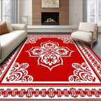 Crimson Red Floral Medallion Border Rug