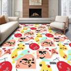 Playful Abstract Faces Red Yellow Blue Rug