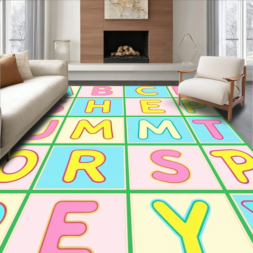 Alphabet Grid Cheerful Color Block Rug