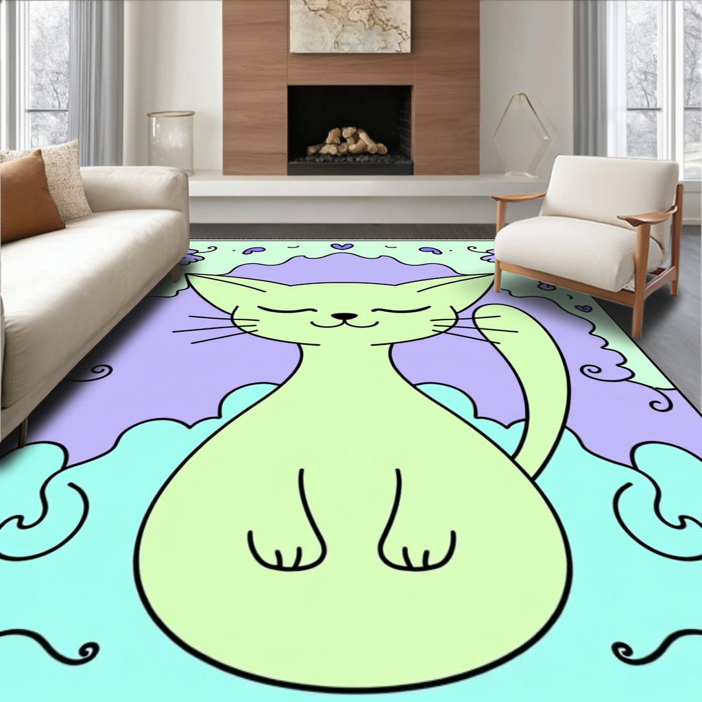 Pastel Cat with Floral Accents Rug