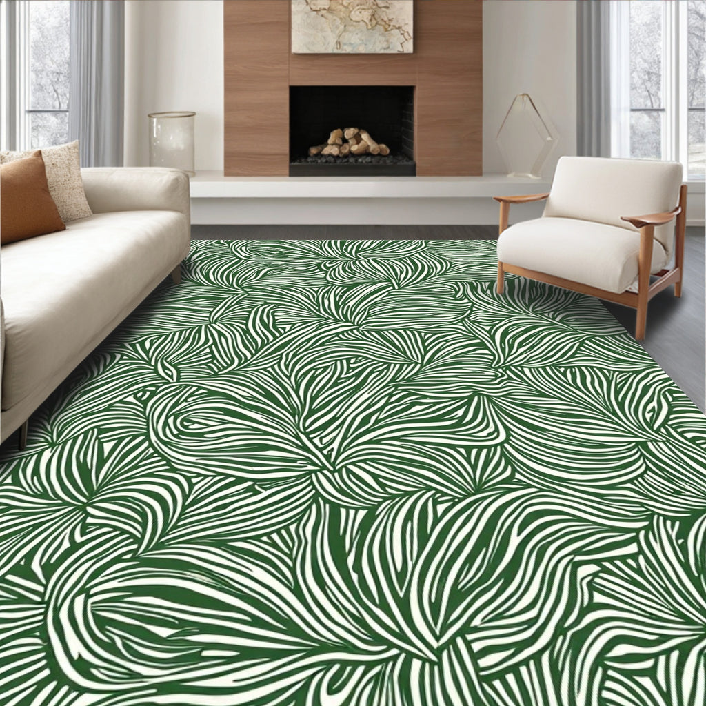 Emerald Green Abstract Swirl Foliage Rug