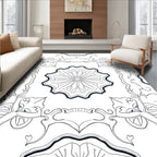 Ornate Floral Mandala Black White Art Rug