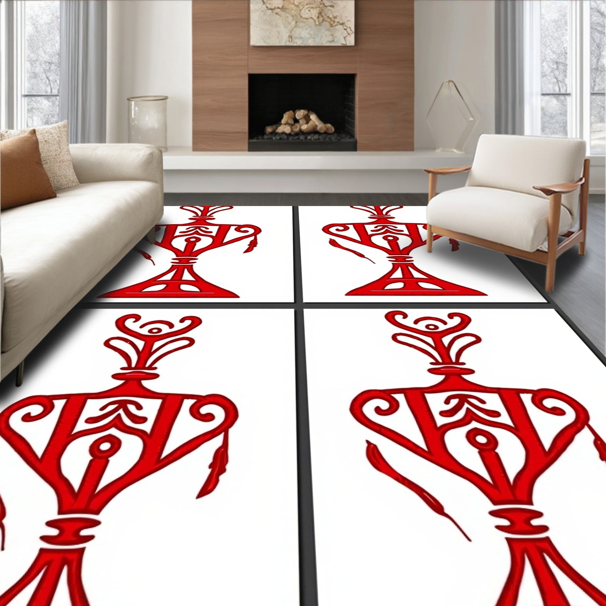 Red Ornate Vintage Vase Motif Rug