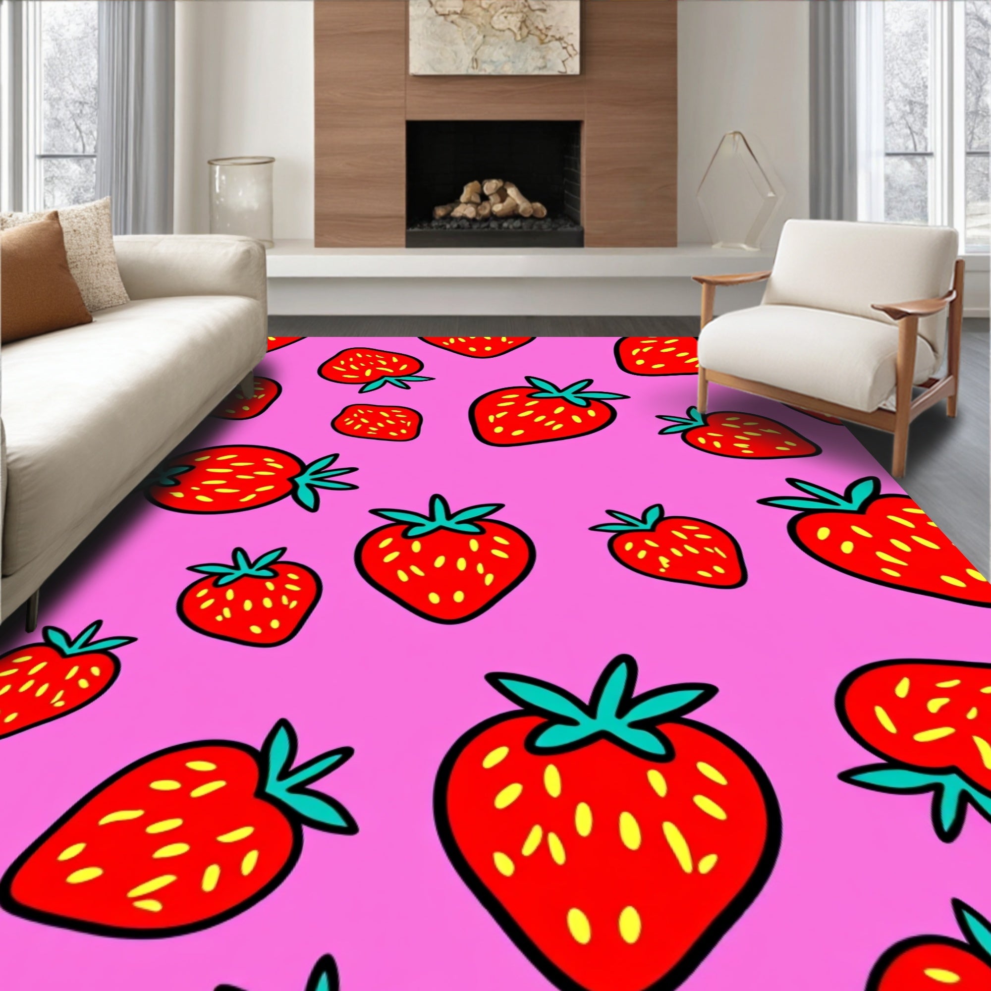 Vibrant Pink Strawberry Medley Rug