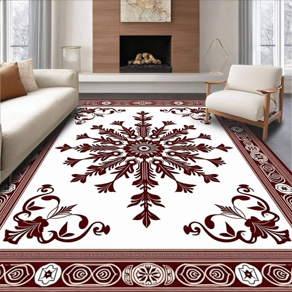 Deep Crimson Intricate Floral Frame Rug