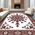 Deep Crimson Intricate Floral Frame Rug