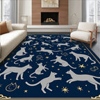 Navy Blue Silhouettes Whimsical Cats Stars Rug