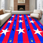 Red Blue Striped Star Soccer Icons Rug