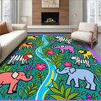 Jungle Animals Flora River Scene Rug