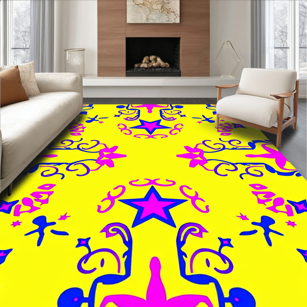 Vibrant Yellow Starburst Motif Rug
