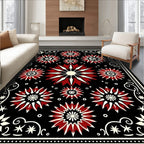Crimson Starburst Medallion Black Rug