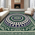 Deep Green Navy Concentric Mandala Rug