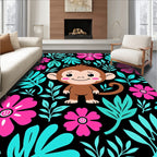 Cute Monkey Tropical Flower Arrangement Rug