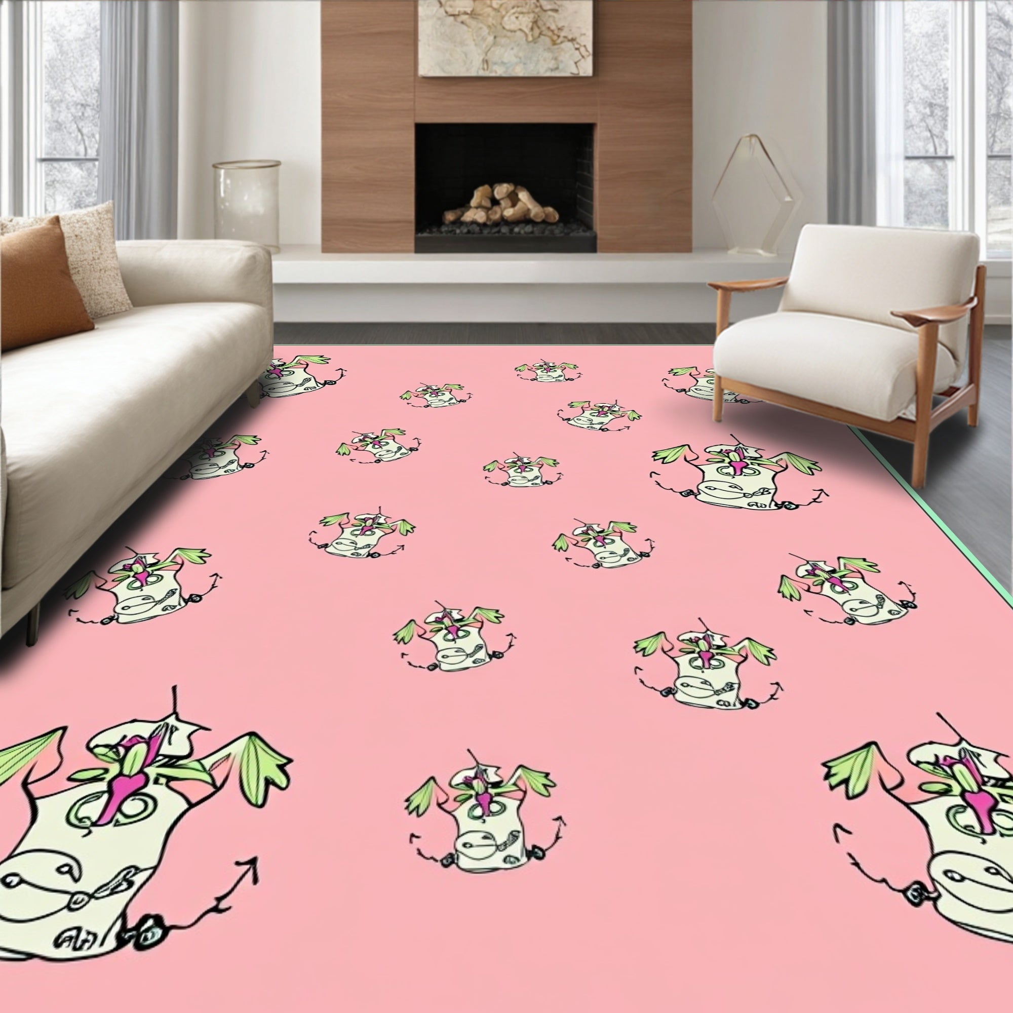Pink Pastel Flying Character Whimsy Scatter Rug