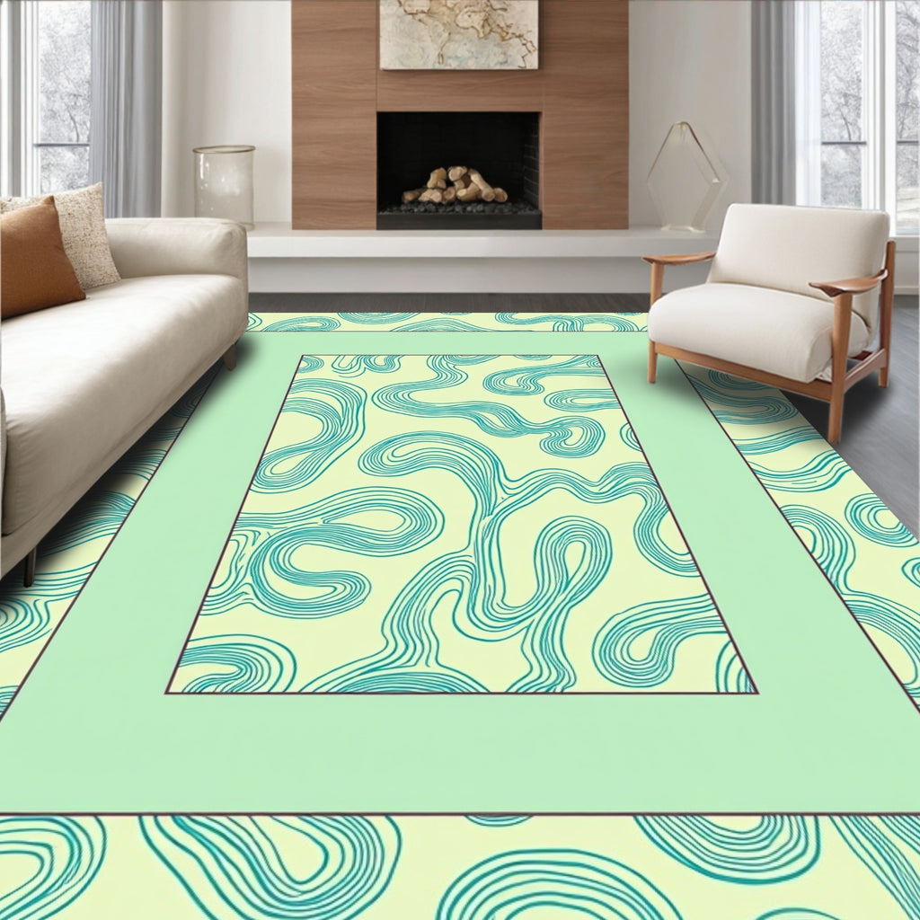 Light Yellow Teal Swirl Abstract Rug