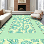 Light Yellow Teal Swirl Abstract Rug
