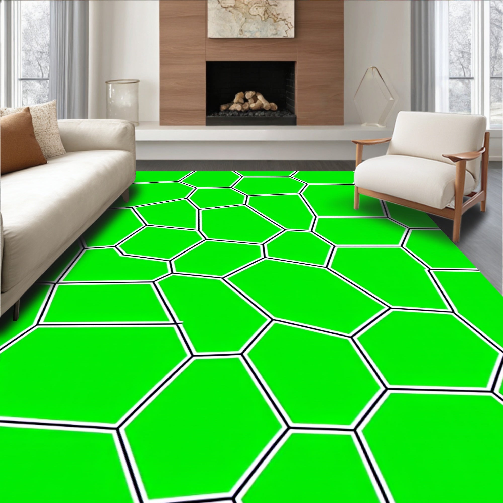 Lime Green Geometric Voronoi Cells Rug